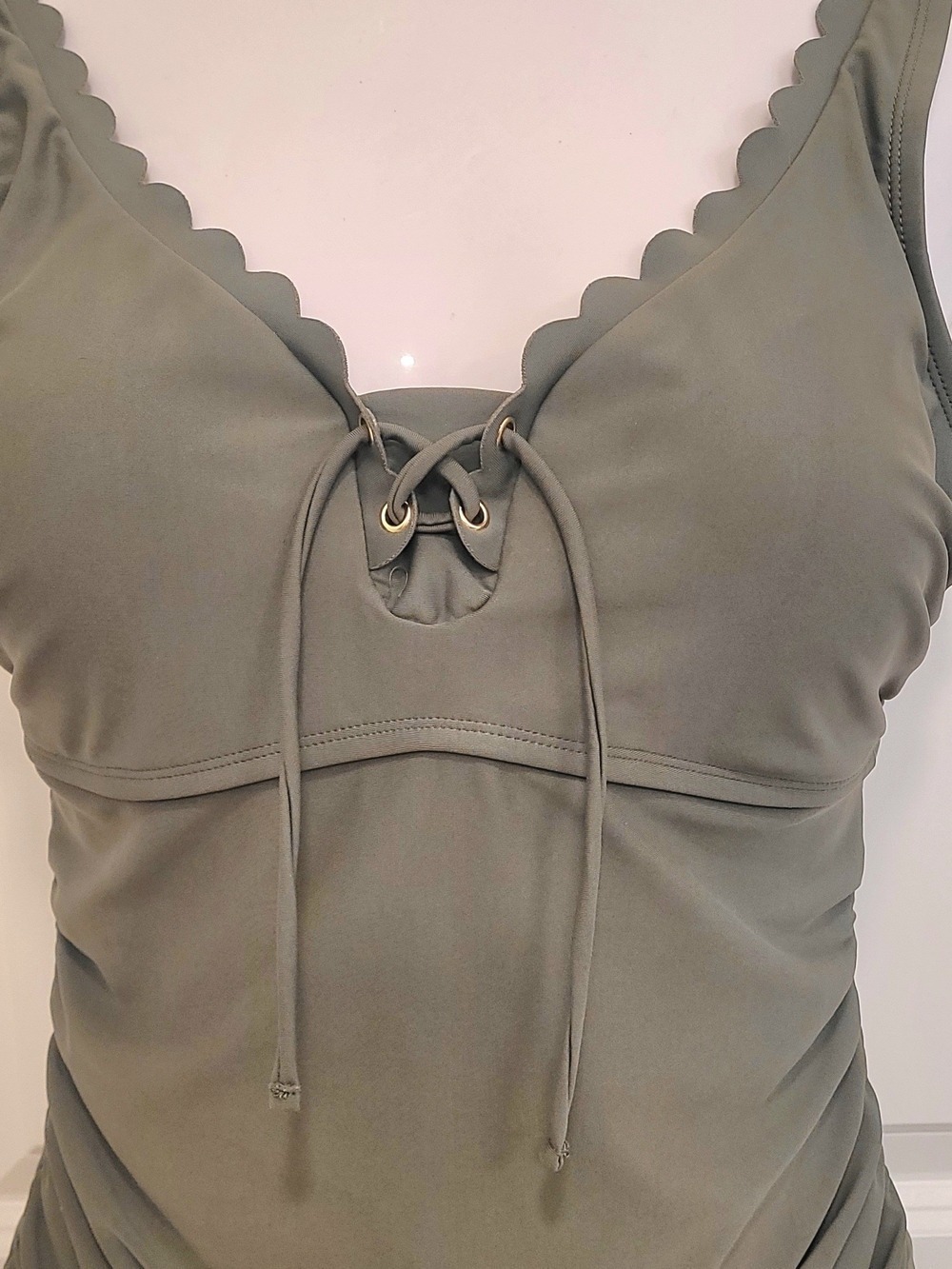 Merona Olive Green Scalloped Lace-Up Tankini Top - Picture 3 of 7